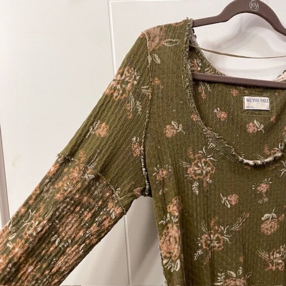 Free People We The Free Clover Floral Long Sleeve Thermal Shirt Size Large Green - Picture 6 of 16